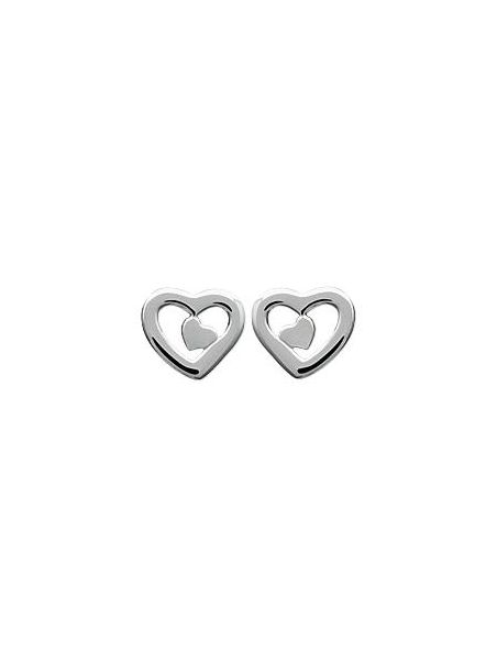 Boucles d'Oreilles Double Cœur en Argent Sterling 925 avec Fermoir Poussette - Élégantes et Captivantes