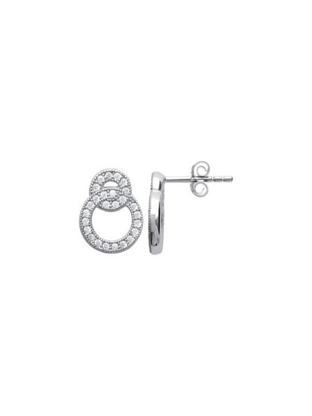 Boucles d'Oreilles Double Cœurs Incrustés de Zircon en Argent Sterling 925 avec Fermoir Poussette - Scintillantes et Charmantes