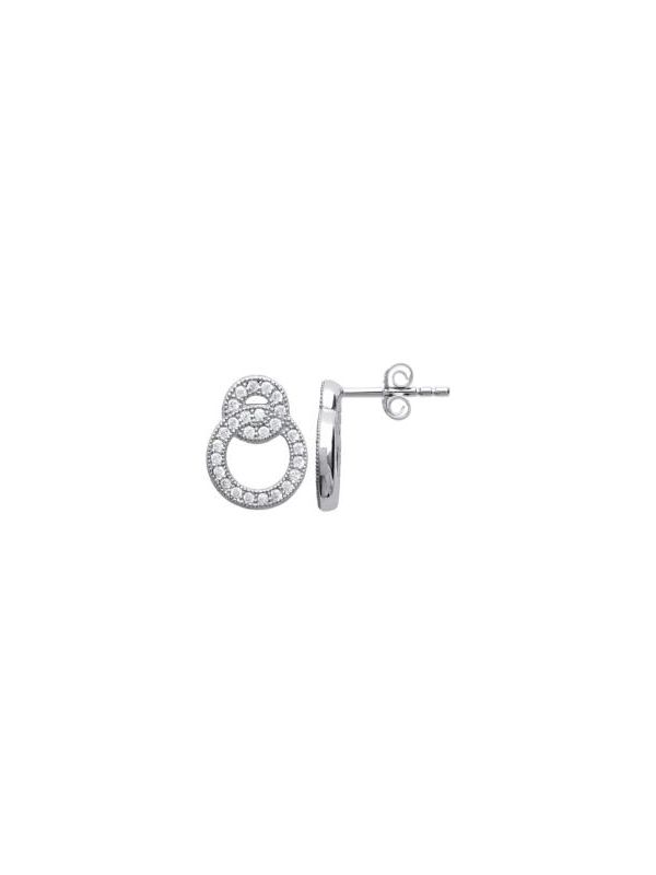 Boucles d'Oreilles Double Cœurs Incrustés de Zircon en Argent Sterling 925 avec Fermoir Poussette - Scintillantes et Charmantes