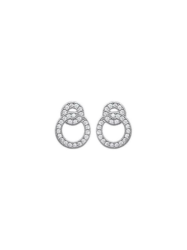 Boucles d'Oreilles Double Cœurs Incrustés de Zircon en Argent Sterling 925 avec Fermoir Poussette - Scintillantes et Charmantes