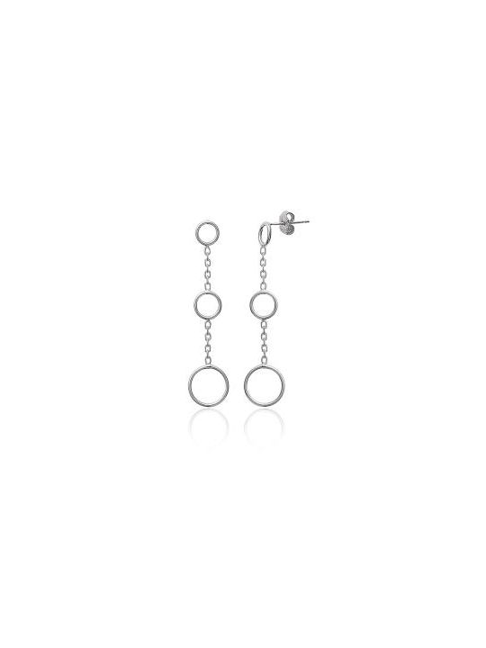 Boucles d'Oreilles Pendantes en Argent Sterling 925 avec Trois Cercles sur Chaîne - Design Moderne et Fermoir Poussette