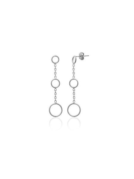 Boucles d'Oreilles Pendantes en Argent Sterling 925 avec Trois Cercles sur Chaîne - Design Moderne et Fermoir Poussette