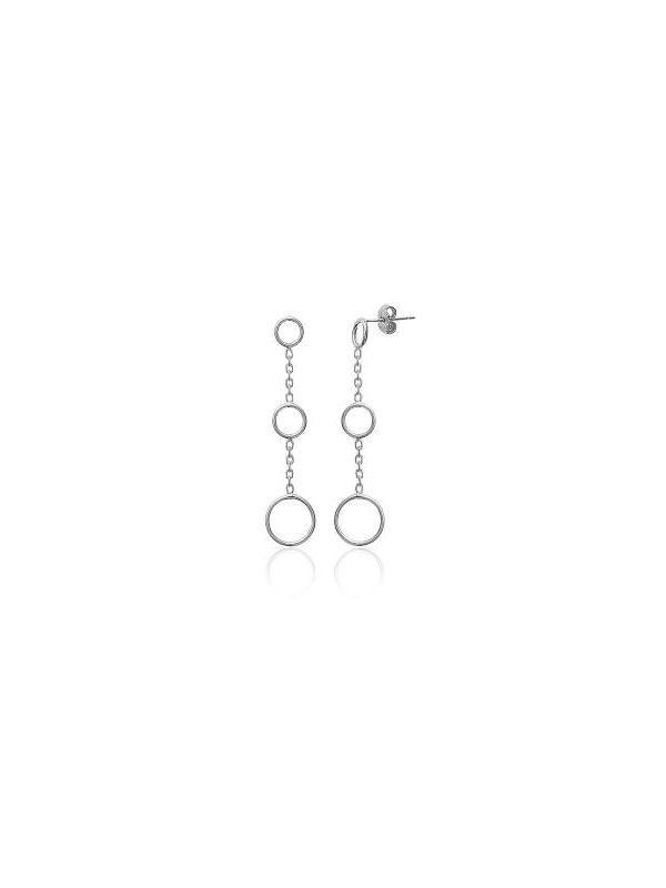 Boucles d'Oreilles Pendantes en Argent Sterling 925 avec Trois Cercles sur Chaîne - Design Moderne et Fermoir Poussette