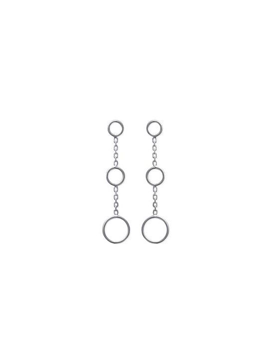 Boucles d'Oreilles Pendantes en Argent Sterling 925 avec Trois Cercles sur Chaîne - Design Moderne et Fermoir Poussette