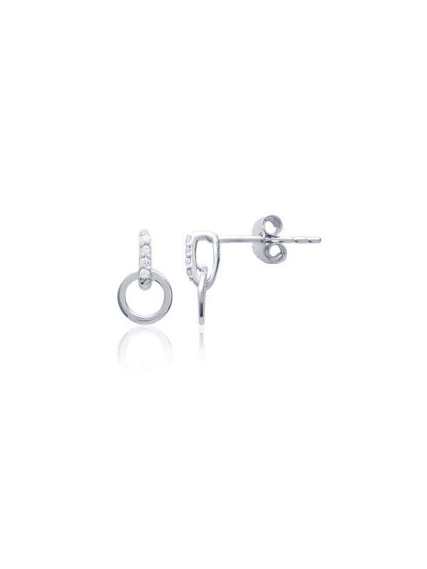 Boucles d'Oreilles en Argent Sterling 925 avec Cercle et Ligne de 4 Zircons - Design Contemporain et Éclat Subtil