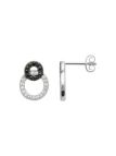 Boucles d'Oreilles en Argent Sterling 925 avec Deux Cercles Entremêlés Incrustés de Zircon Transparent et Noir