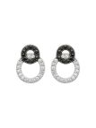 Boucles d'Oreilles en Argent Sterling 925 avec Deux Cercles Entremêlés Incrustés de Zircon Transparent et Noir