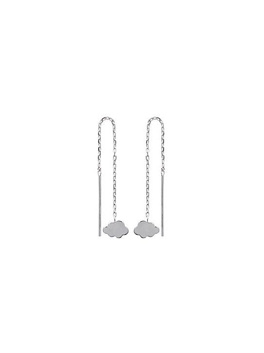 Boucles d'Oreilles à Crochet en Argent Sterling 925 avec Chaîne Pendante, Tige et Petit Nuage - Design Poétique Asymétrique