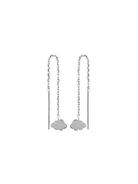 Boucles d'Oreilles à Crochet en Argent Sterling 925 avec Chaîne Pendante, Tige et Petit Nuage - Design Poétique Asymétrique