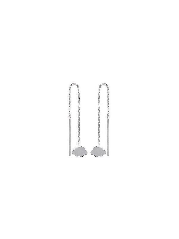 Boucles d'Oreilles à Crochet en Argent Sterling 925 avec Chaîne Pendante, Tige et Petit Nuage - Design Poétique Asymétrique