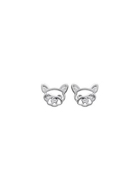 Boucles d'Oreilles en Argent Sterling 925 avec Tête de Bulldog Français - Design Canin Charmant et Fermoir Poussette