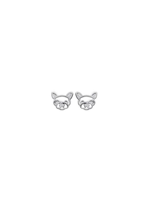 Boucles d'Oreilles en Argent Sterling 925 avec Tête de Bulldog Français - Design Canin Charmant et Fermoir Poussette