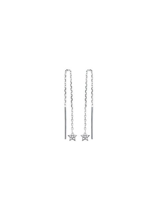 Boucles d'Oreilles à Crochet en Argent Sterling 925 avec Chaîne Pendante, Tige et Étoile Incrustée de Zircon