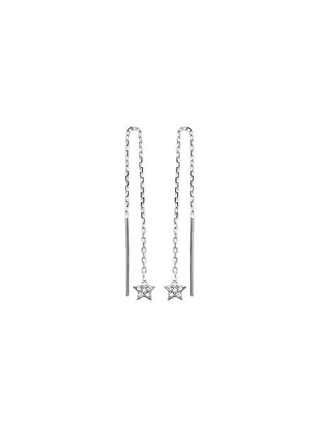 Boucles d'Oreilles à Crochet en Argent Sterling 925 avec Chaîne Pendante, Tige et Étoile Incrustée de Zircon