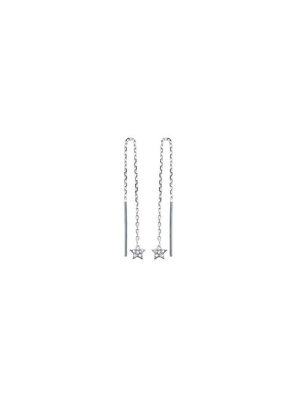 Boucles d'Oreilles à Crochet en Argent Sterling 925 avec Chaîne Pendante, Tige et Étoile Incrustée de Zircon