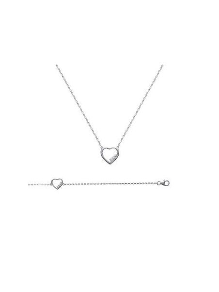 Collier Coeur avec des Pierres de Zircon sur le côté - Argent 925