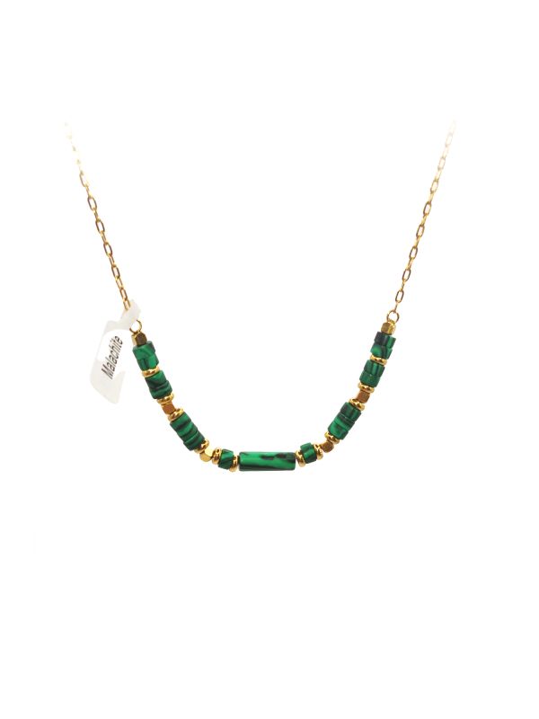 Collier en Acier Inoxydable Doré avec Malachite - Élégance et Raffinement Naturel