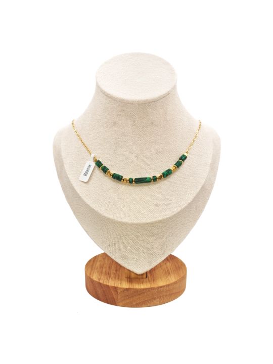 Collier en Acier Inoxydable Doré avec Malachite - Élégance et Raffinement Naturel