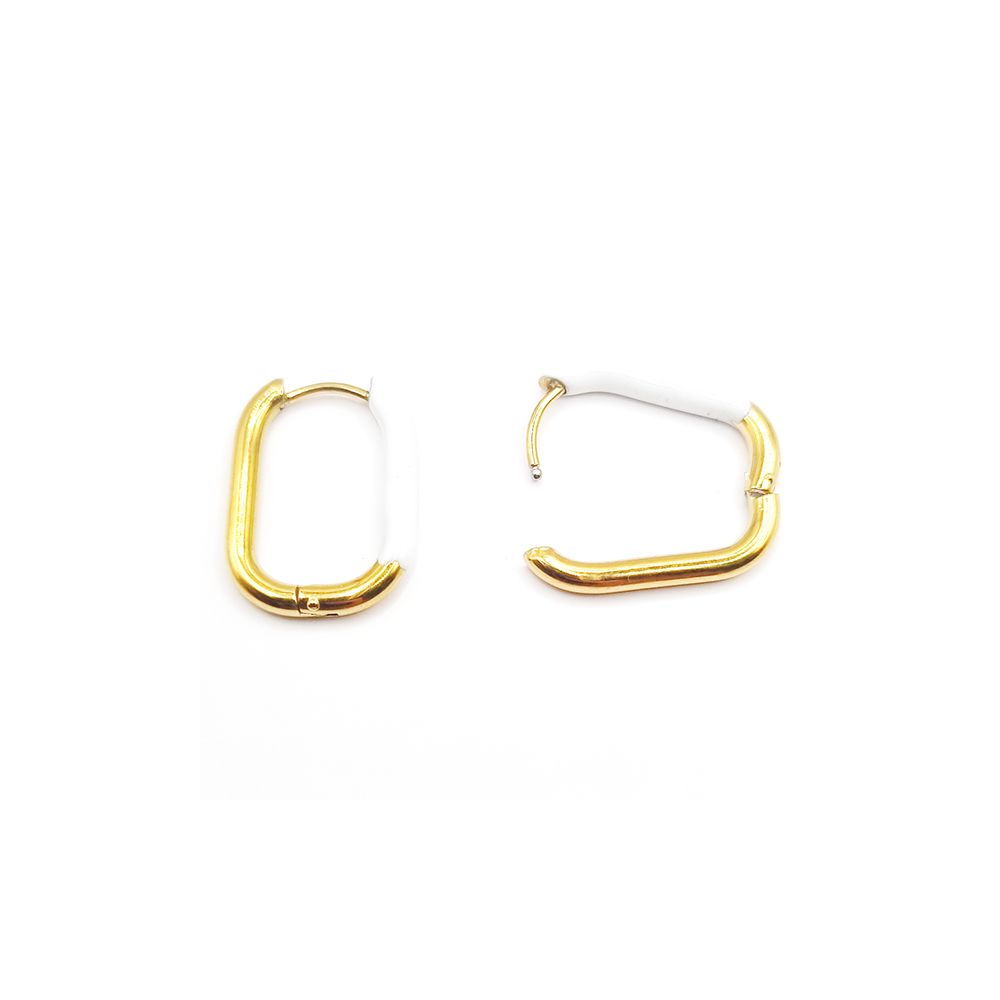 Boucles d'Oreilles en Acier Inoxydable Doré Créoles Rectangulaires avec Aplat Blanc – Modernité et Sophistication