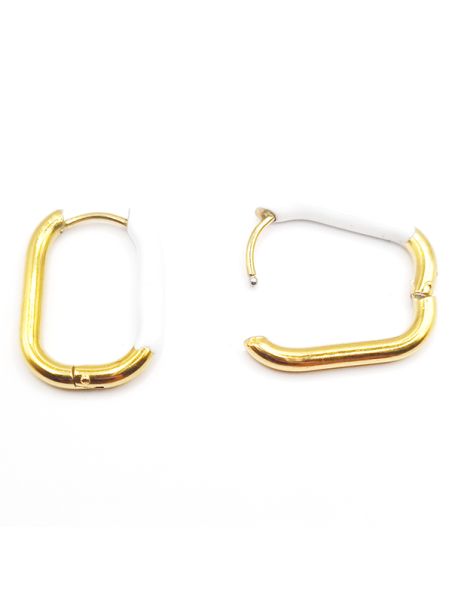 Boucles d'Oreilles en Acier Inoxydable Doré Créoles Rectangulaires avec Aplat Blanc – Modernité et Sophistication