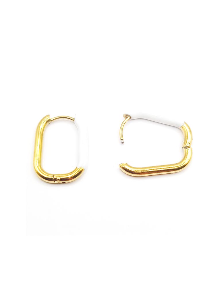 Boucles d'Oreilles en Acier Inoxydable Doré Créoles Rectangulaires avec Aplat Blanc – Modernité et Sophistication