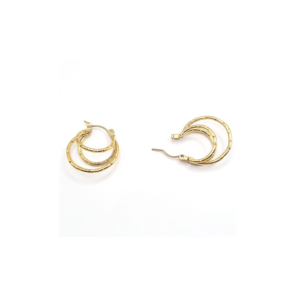 Boucles d'Oreilles en Acier Inoxydable Doré Double Créole Texturée – Style Moderne et Sophistiqué