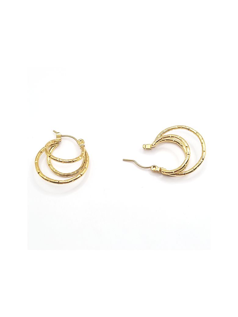 Boucles d'Oreilles en Acier Inoxydable Doré Double Créole Texturée – Style Moderne et Sophistiqué