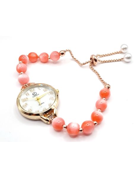 Montre Fantaisie Femme Résistante à l'Eau avec Bracelet Perlé Rose – Élégance et Douceur Féminine