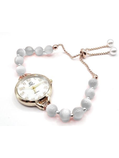 Montre Fantaisie Femme Résistante à l'Eau avec Bracelet Perlé Rose – Élégance et Douceur Féminine