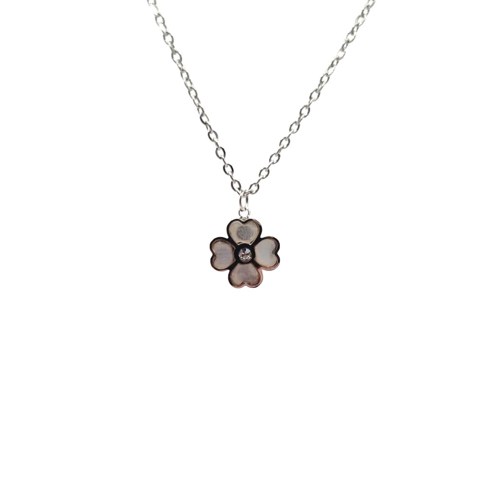 copy ofCollier en Acier Inoxydable Argenté avec Pendentif Fleur en Nacre