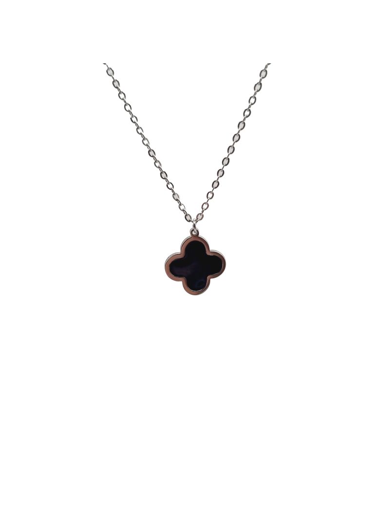 copy ofCollier en Acier Inoxydable Argenté avec Pendentif Fleur Émaillée Noire