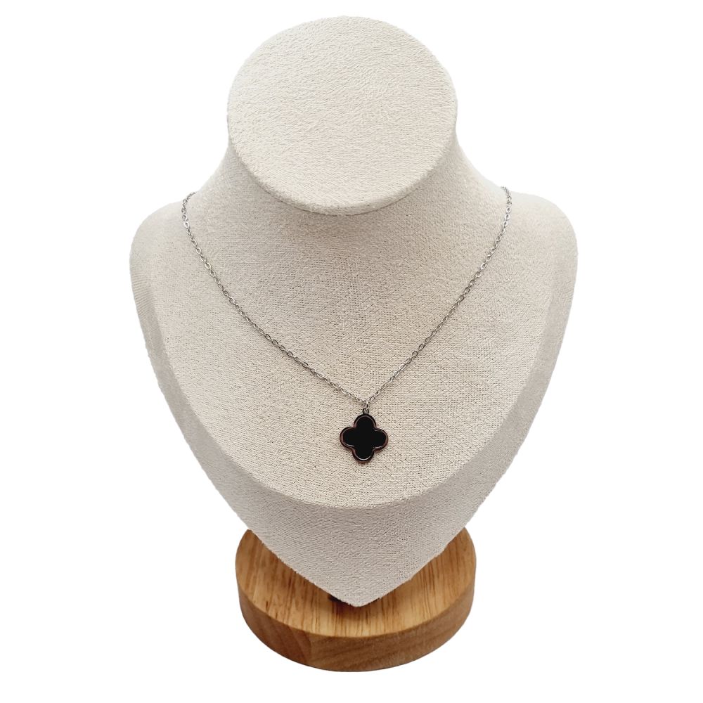 copy ofCollier en Acier Inoxydable Argenté avec Pendentif Fleur Émaillée Noire