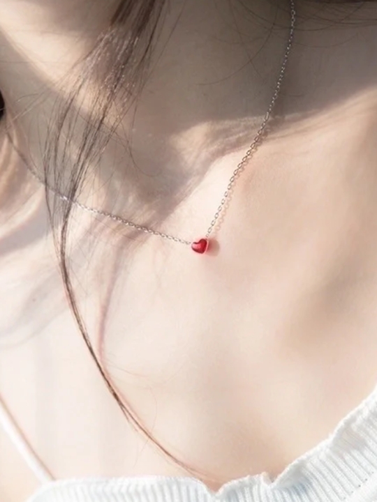 Collier cœur rouge en argent 925 - Chaîne fine