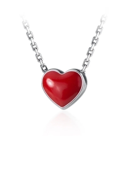 Collier cœur rouge en argent 925 - Chaîne fine