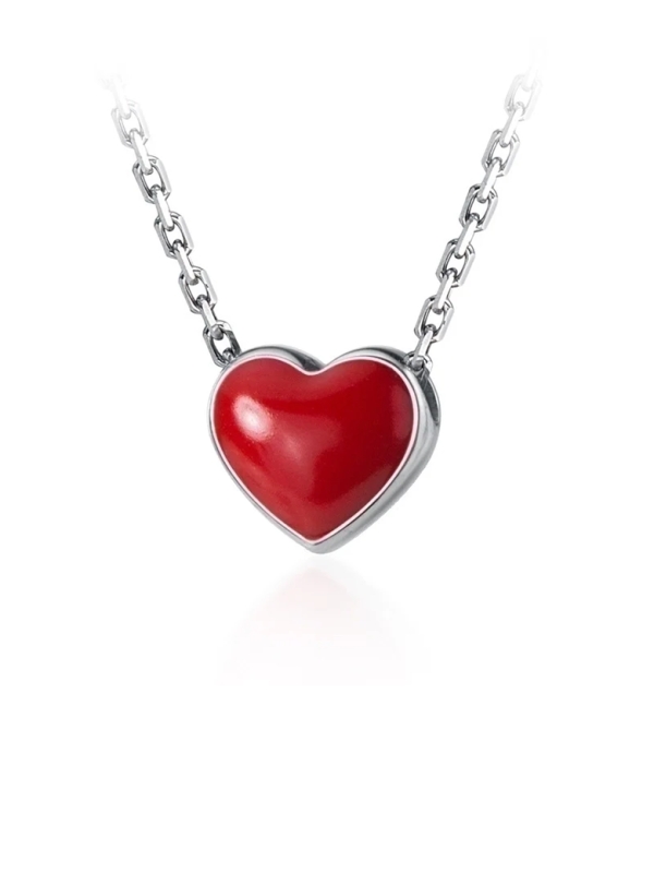 Collier cœur rouge en argent 925 - Chaîne fine