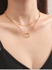 Collier double rangs en acier inoxydable doré avec pendentif cercle